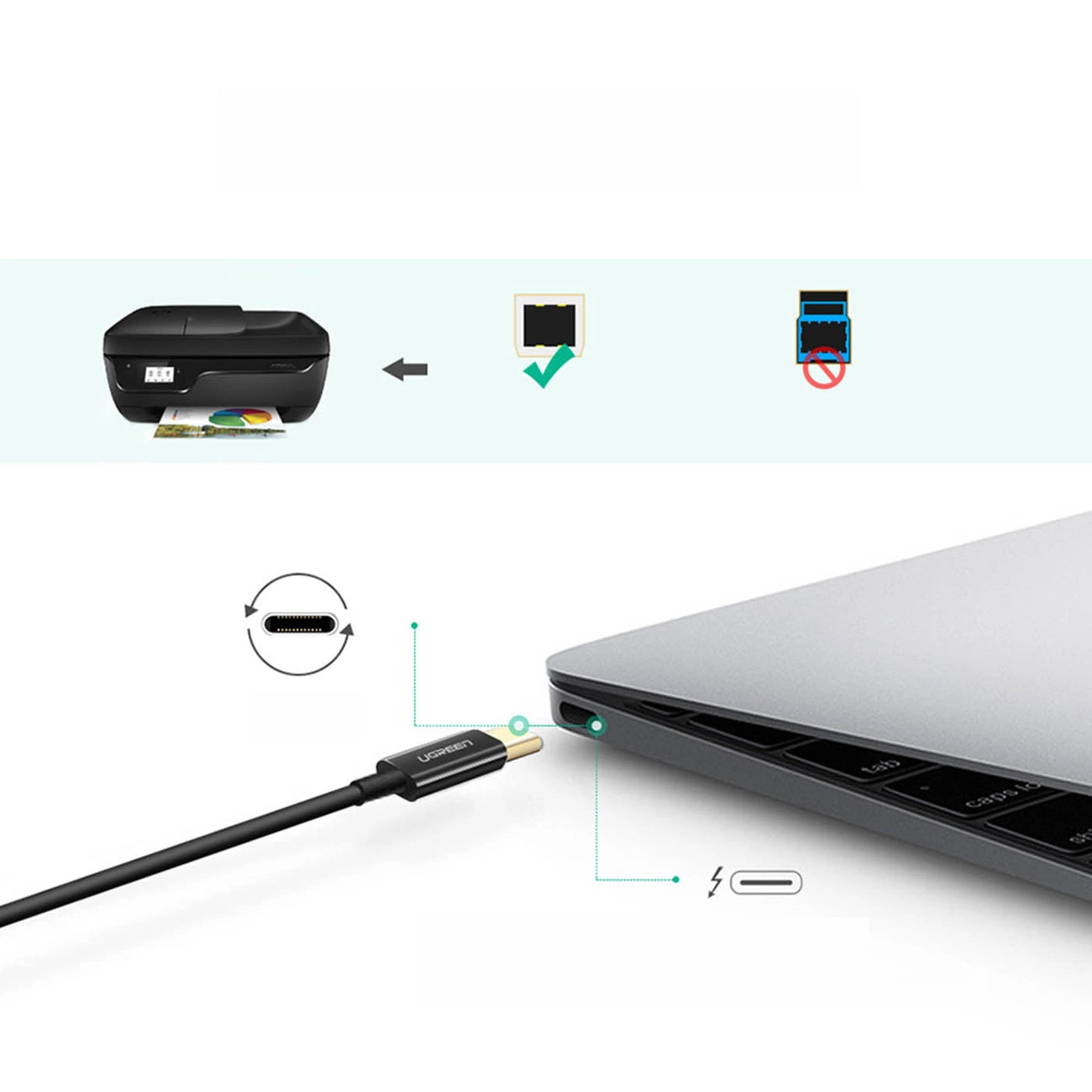 Ugreen Printer Cable USB-C - USB-B 480Mb/s 2m Black - MIZO.at