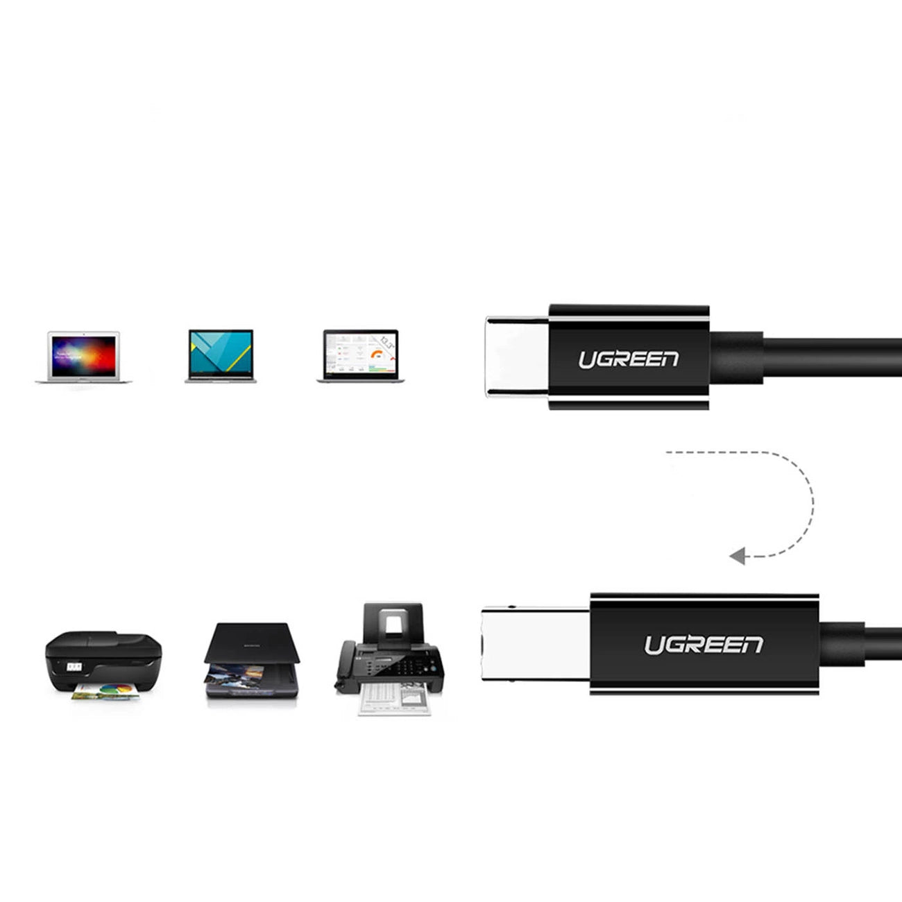 Ugreen Printer Cable USB-C - USB-B 480Mb/s 2m Black - MIZO.at