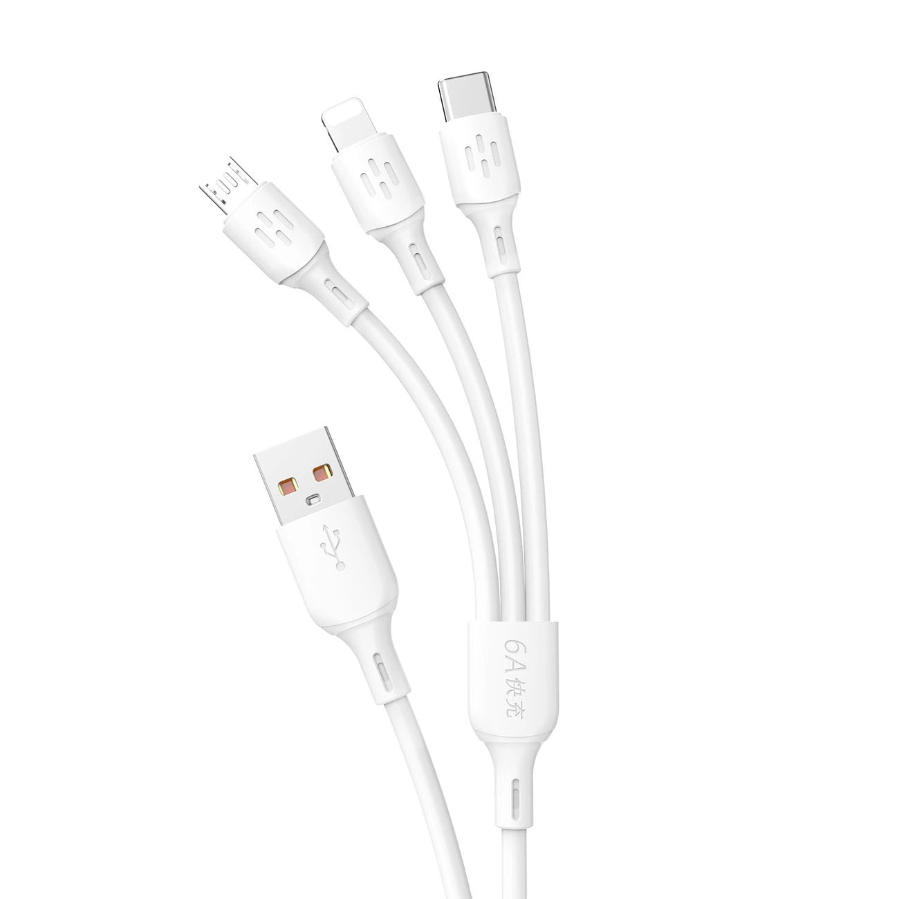 3in1 USB Cable - USB C / Micro USB / Lightning - 6A - 1.2m - White - MIZO.at