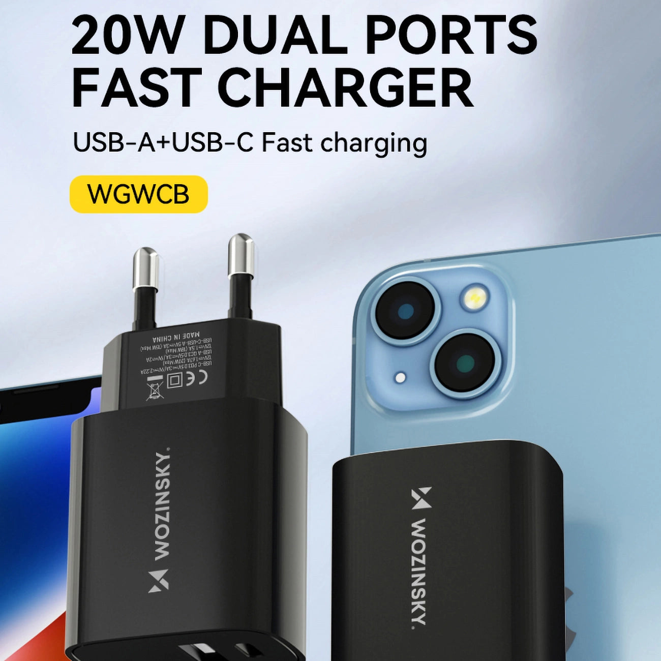 Wozinsky 20W USB-A USB-C Wandladegerät - schwarz