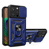 iPhone 15 Pro Max  Hybrid Armor Camshield Case with Camera Cover in Blue - MIZO.at