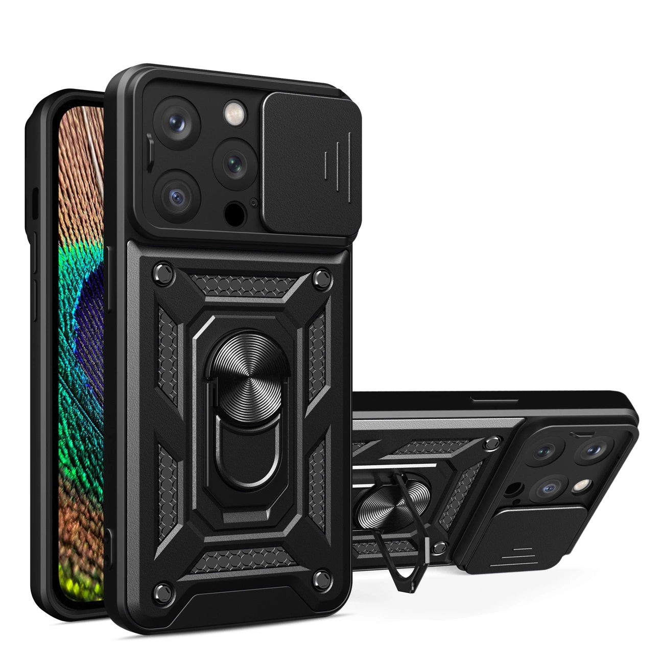 iPhone 15 Pro Max Hybrid Armor Camshield Case | Black with Camera Cover - MIZO.at