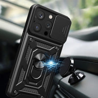 iPhone 15 Pro Max Hybrid Armor Camshield Case | Black with Camera Cover - MIZO.at