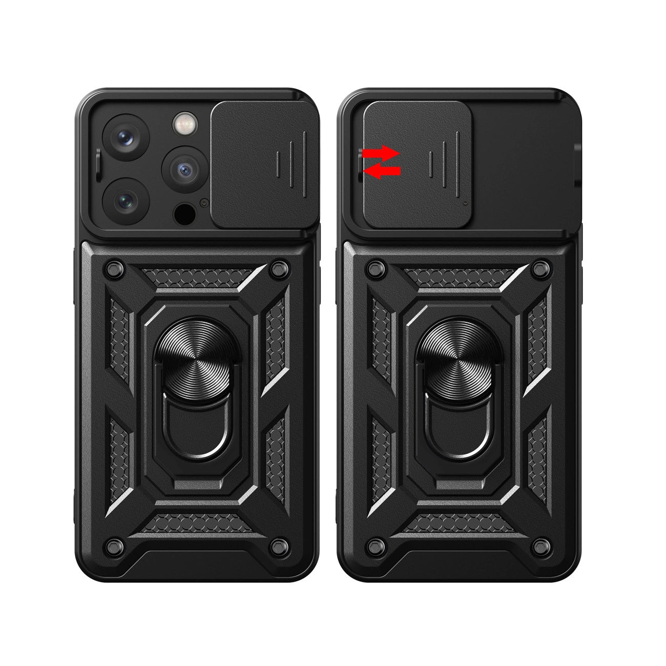 iPhone 15 Pro Max Hybrid Armor Camshield Case | Black with Camera Cover - MIZO.at