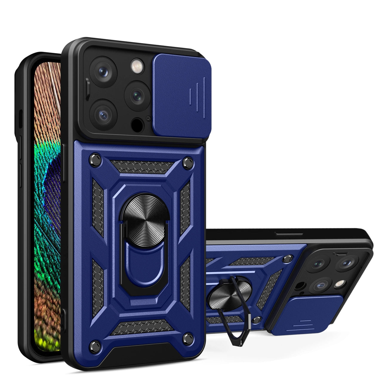 iPhone 15 Pro Hybrid Armor Camshield Case | Blue with Camera Cover - MIZO.at