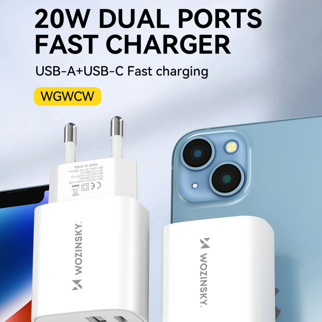 Wozinsky 20W USB-A USB-C Wandladegerät - Weiß