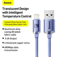 Lightning Crystal Shine Fast Charging Data Cable 2.4A 2m Purple (CAJY000105)