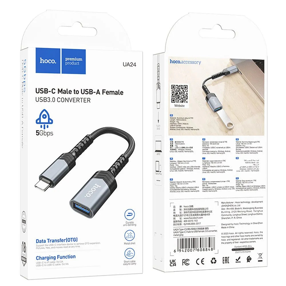 Hoco Type-C to USB 3.0 OTG Adapter | Fast Data Transfer | Black - MIZO.at