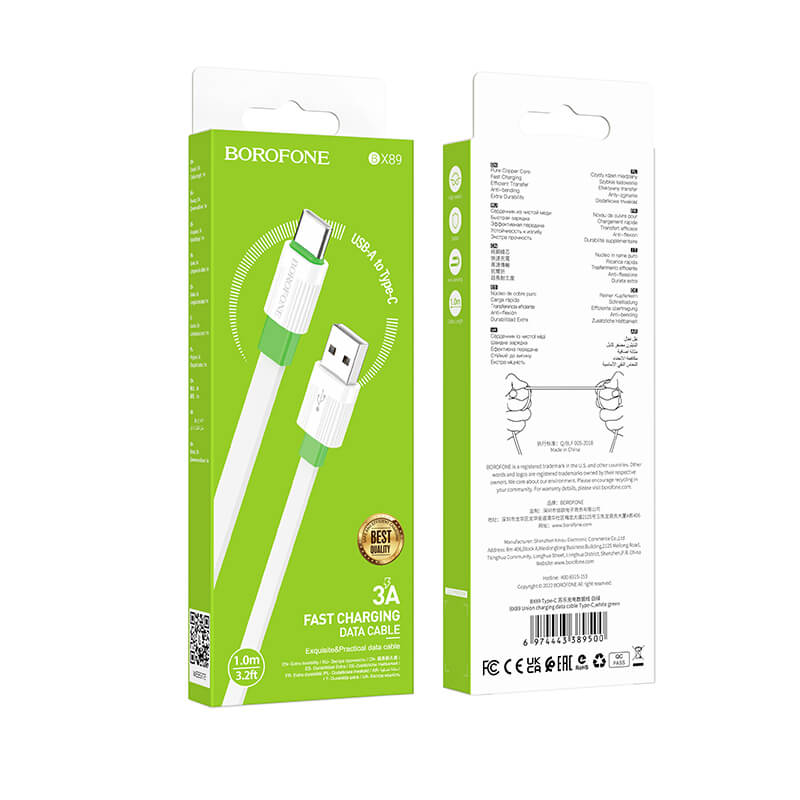 BOROFONE BX89 UNION-KABEL - USB AUF TYP C - 3A 1 METER WEISS-GRÜN