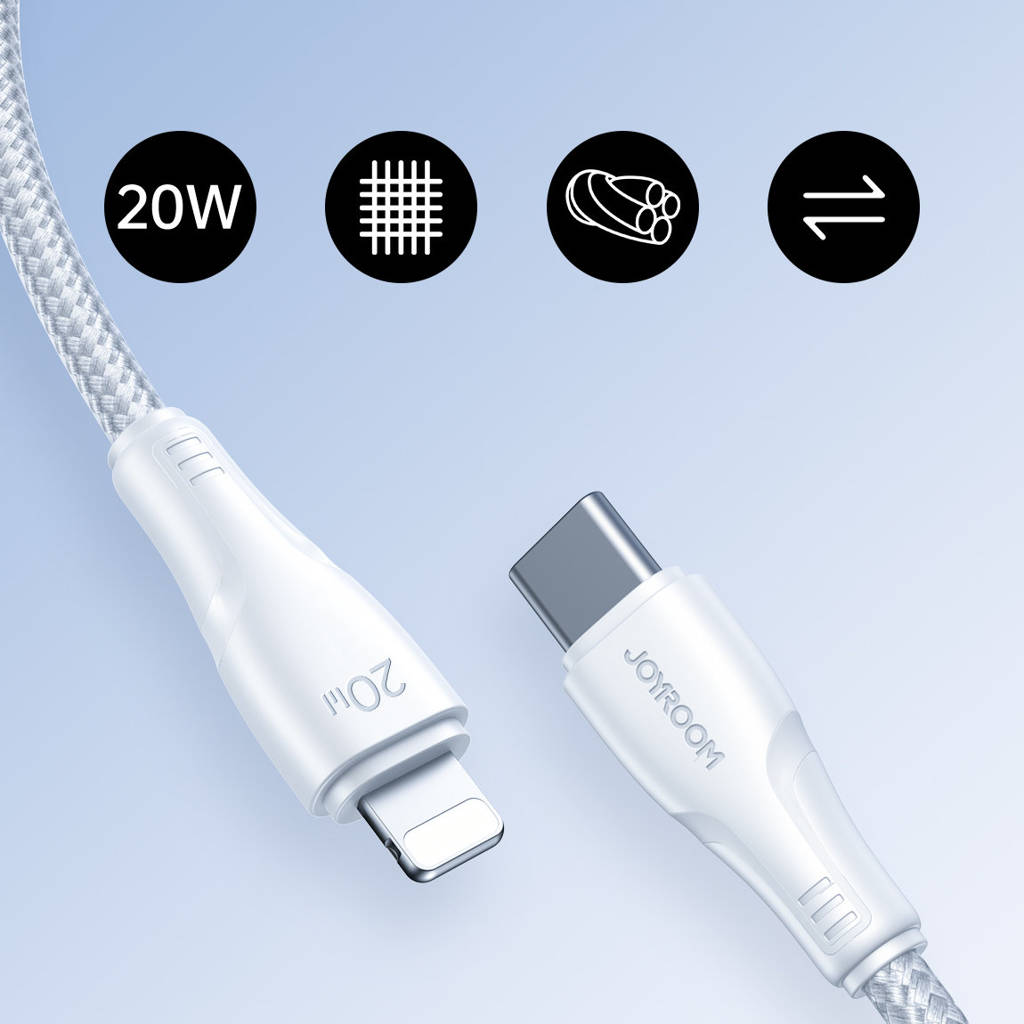 USB C - Lightning 20W cable for fast charging and data transfer 0.25m white