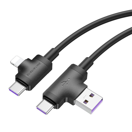 4 IN 1 CABLE - USB + TYPE C + LIGHTNING - 5A 1 METER BLACK - BX73