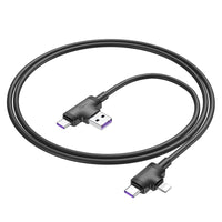 4-IN-1-KABEL - USB + TYP C + LIGHTNING - 5A 1 METER SCHWARZ - BX73