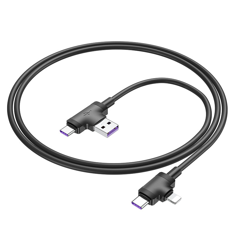 4 IN 1 CABLE - USB + TYPE C + LIGHTNING - 5A 1 METER BLACK - BX73