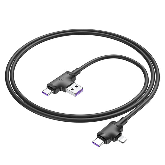 4 IN 1 CABLE - USB + TYPE C + LIGHTNING - 5A 1 METER BLACK - BX73