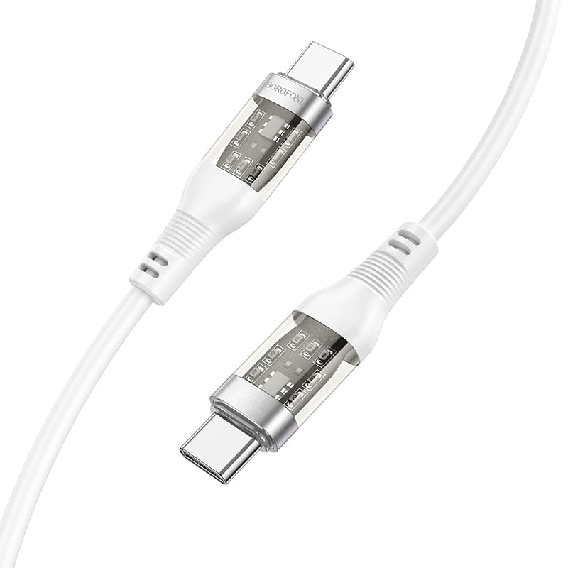 BOROFONE BU37 TRANSPARENT EXPLORATION CABLE - TYPE C TO TYPE C - 60W 1.2 METERS WHITE