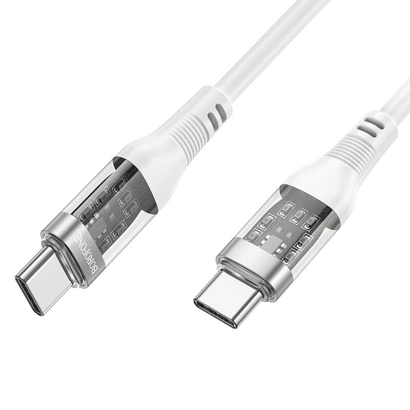 BOROFONE BU37 TRANSPARENT EXPLORATION CABLE - TYPE C TO TYPE C - 60W 1.2 METERS WHITE