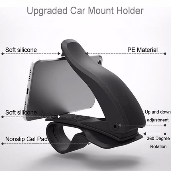 Universal Smart Clip Car Holder | 360-degree Rotation, Black - MIZO.at