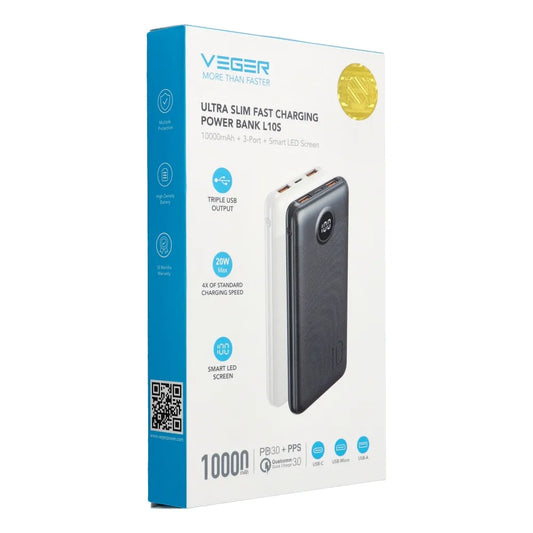 VEGER L10S Power Bank - 10,000mAh LCD Quick Charge PD 20W (W1105PD) - MIZO.at