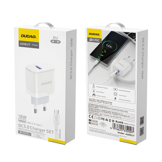 Dudao A20EU Wall Charger with USB-A to USB-C Connector