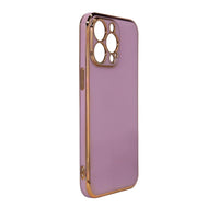 iPhone 12 Pro Max Lighting Color Case - Purple Gel Cover with Golden Frame - MIZO.at