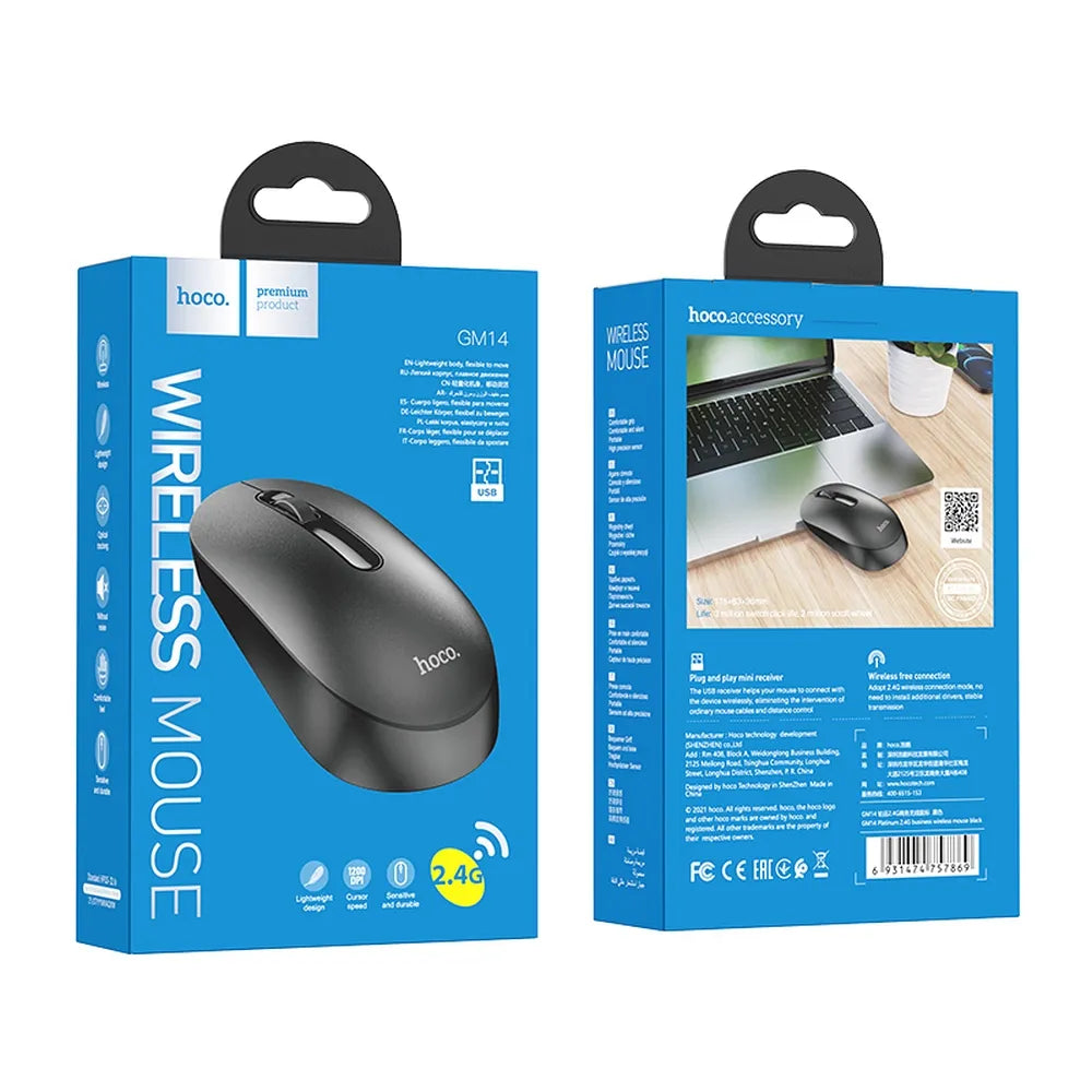 HOCO GM14 Platinum Mouse | 2.4G Wireless Black Mouse - MIZO.at