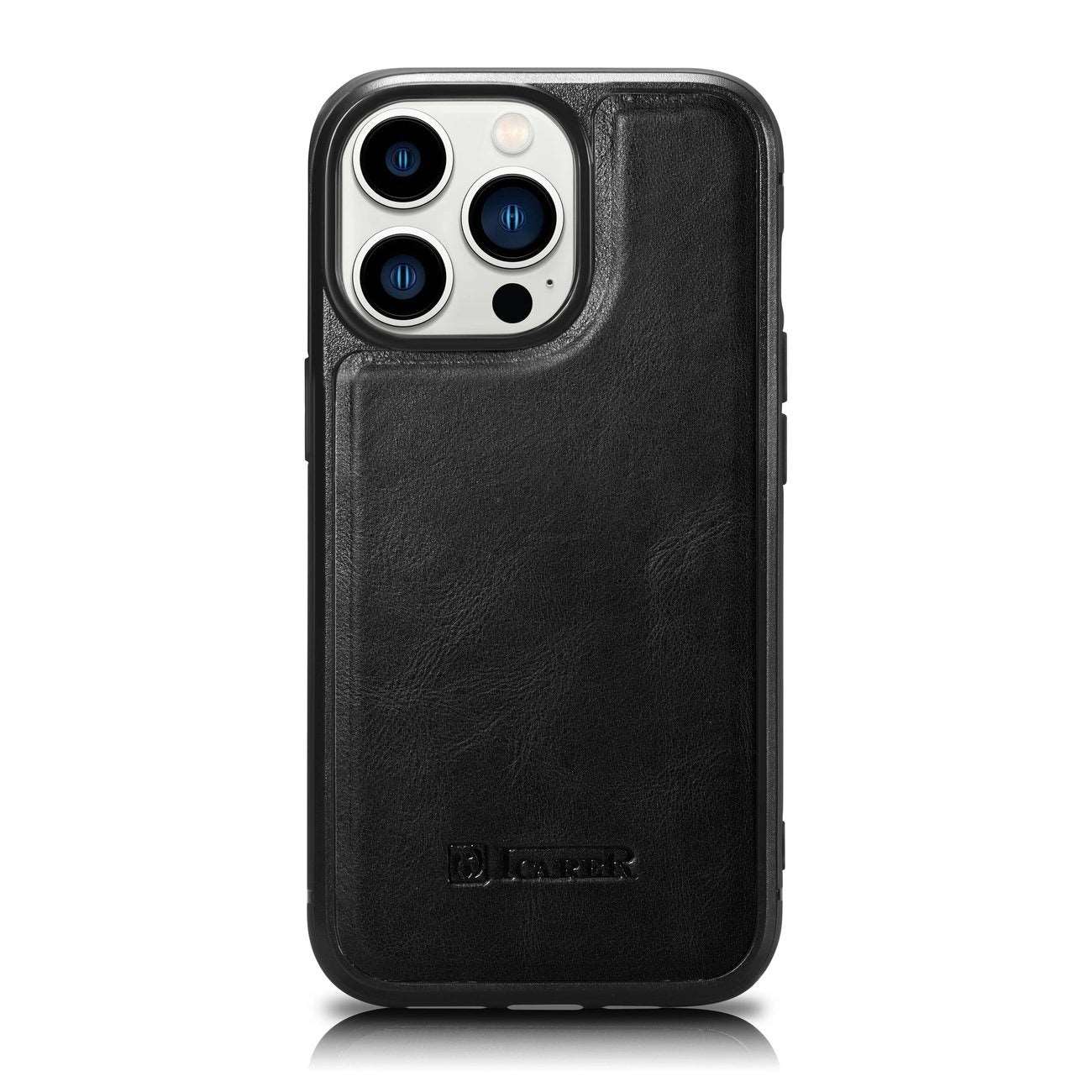 iPhone 14 Pro Max Genuine Leather iCarer Case - Leather Oil Wax  - Black - MIZO.at