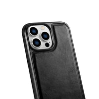 iPhone 14 Pro Max Genuine Leather iCarer Case - Leather Oil Wax  - Black - MIZO.at