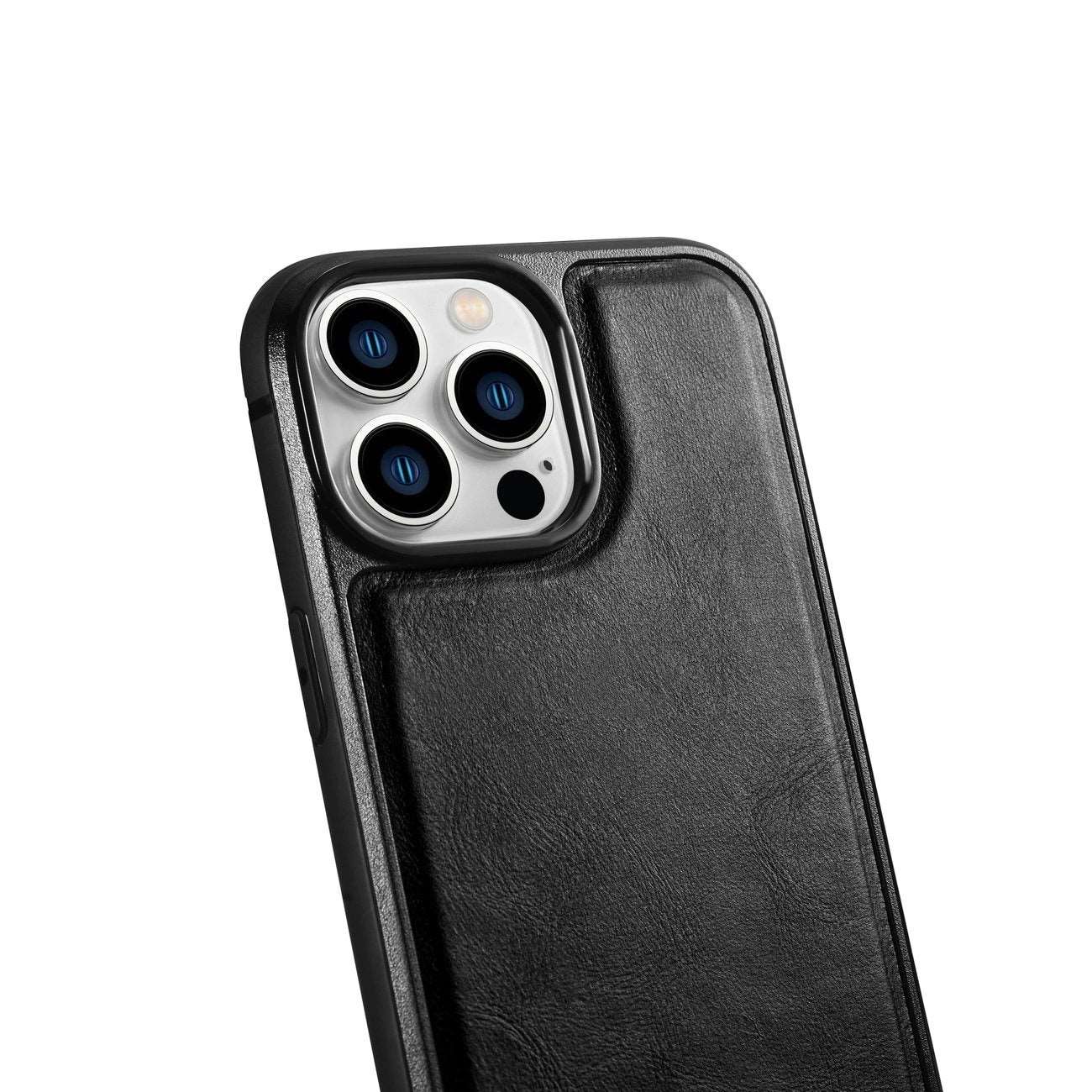 iPhone 14 Pro Max Genuine Leather iCarer Case - Leather Oil Wax  - Black - MIZO.at