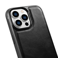 iPhone 14 Pro Max Genuine Leather iCarer Case - Leather Oil Wax  - Black - MIZO.at