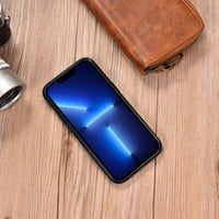 iPhone 14 iCarer Case | Genuine Leather Oil Wax Cover Blue - MIZO.at