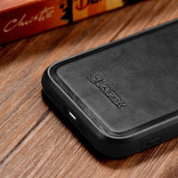 iPhone 14 Pro Max Genuine Leather iCarer Case - Leather Oil Wax  - Black - MIZO.at