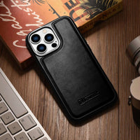 iPhone 14 Pro Max Genuine Leather iCarer Case - Leather Oil Wax  - Black - MIZO.at