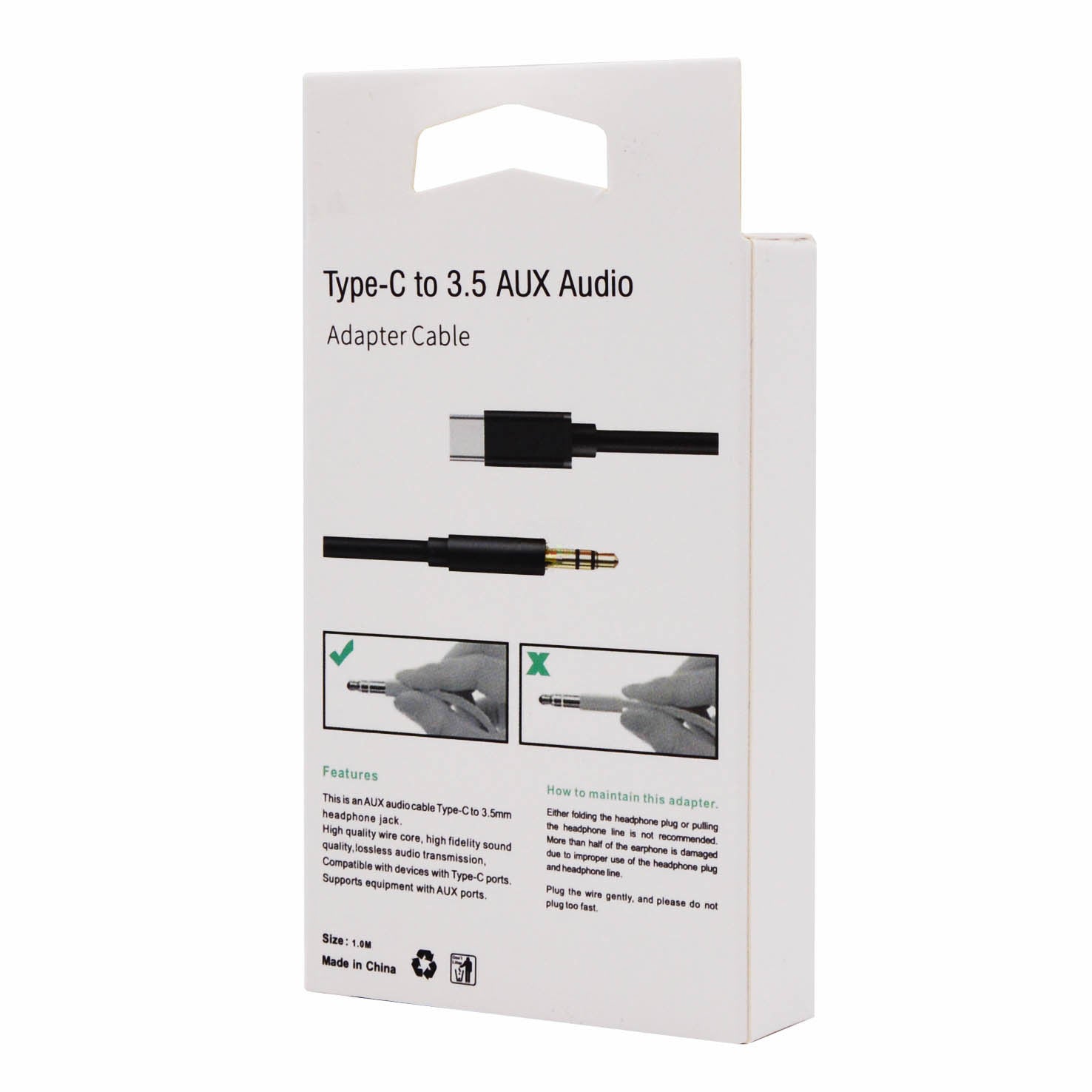 Type-C to 3.5mm AUX Audio Cable - White - MIZO.at