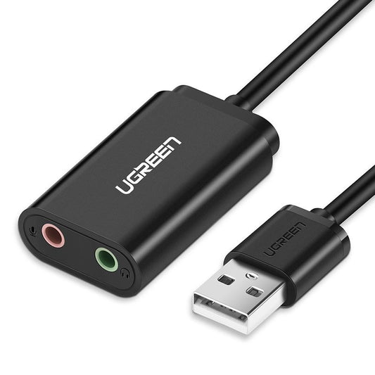 Externer Soundkarten- und Musikadapter USB auf 3,5-mm-Minibuchse – 15 cm, Schwarz