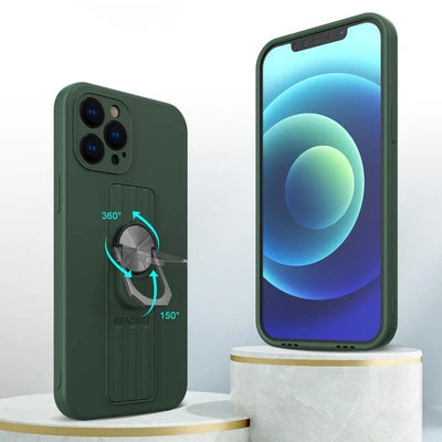 iPhone 13 Ring Silicone Case with Finger Grip and Stand - Mint 📱💚 - MIZO.at