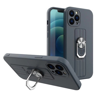 iPhone 13 Pro Ring Case Silicone Case with Finger Grip and Stand - Dark Blue 📱🔵 - MIZO.at