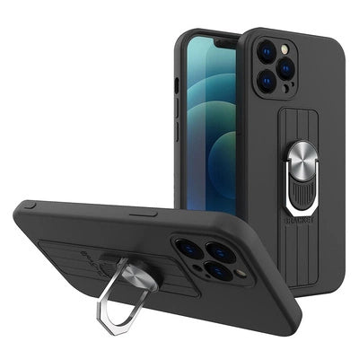 iPhone 12 Pro Ring Silicone Case | Black with Finger Grip & Stand - MIZO.at