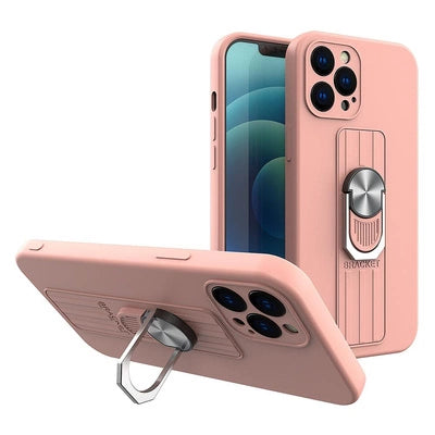 iPhone 12 Pro Ring Case Silicone Case with Finger Grip and Stand - Pink 📱💖 - MIZO.at