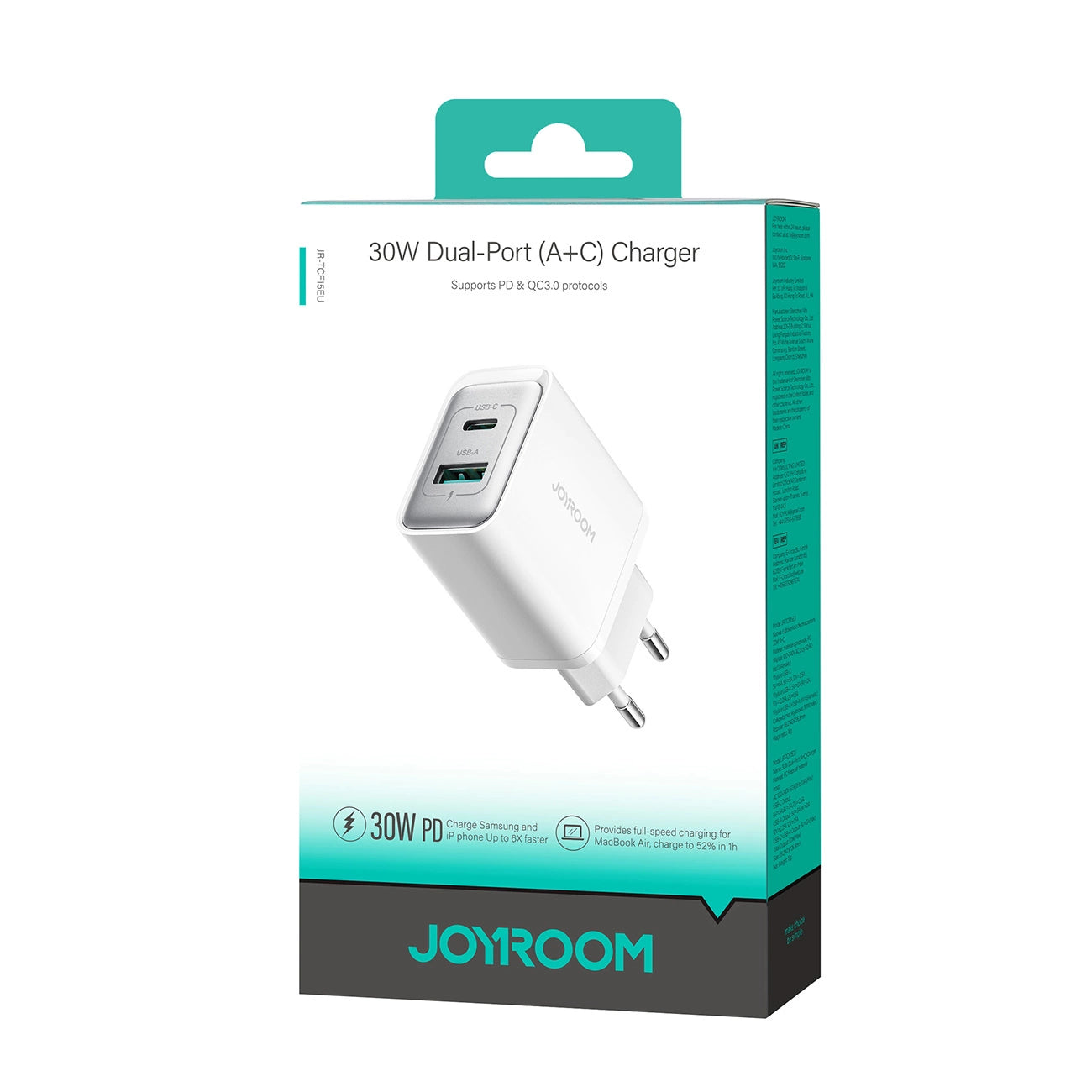 Joyroom JR-TCF15 30W Dual-Port Charger (USB-C & USB-A) – White