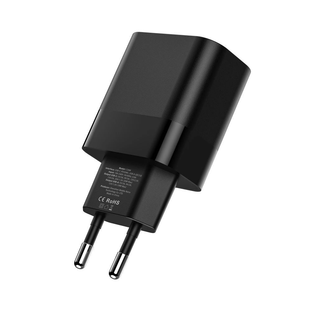 Tech-Protect C30W Charger USB-C PD 30W / USB-A QC 3.0 – Black