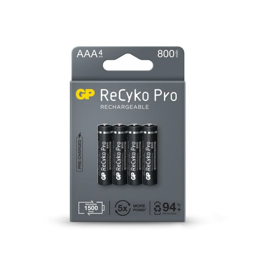 GP ReCyko Pro AAA-Akkus – 800 mAh NiMH, langlebige, umweltfreundliche Energie (4er-Pack)